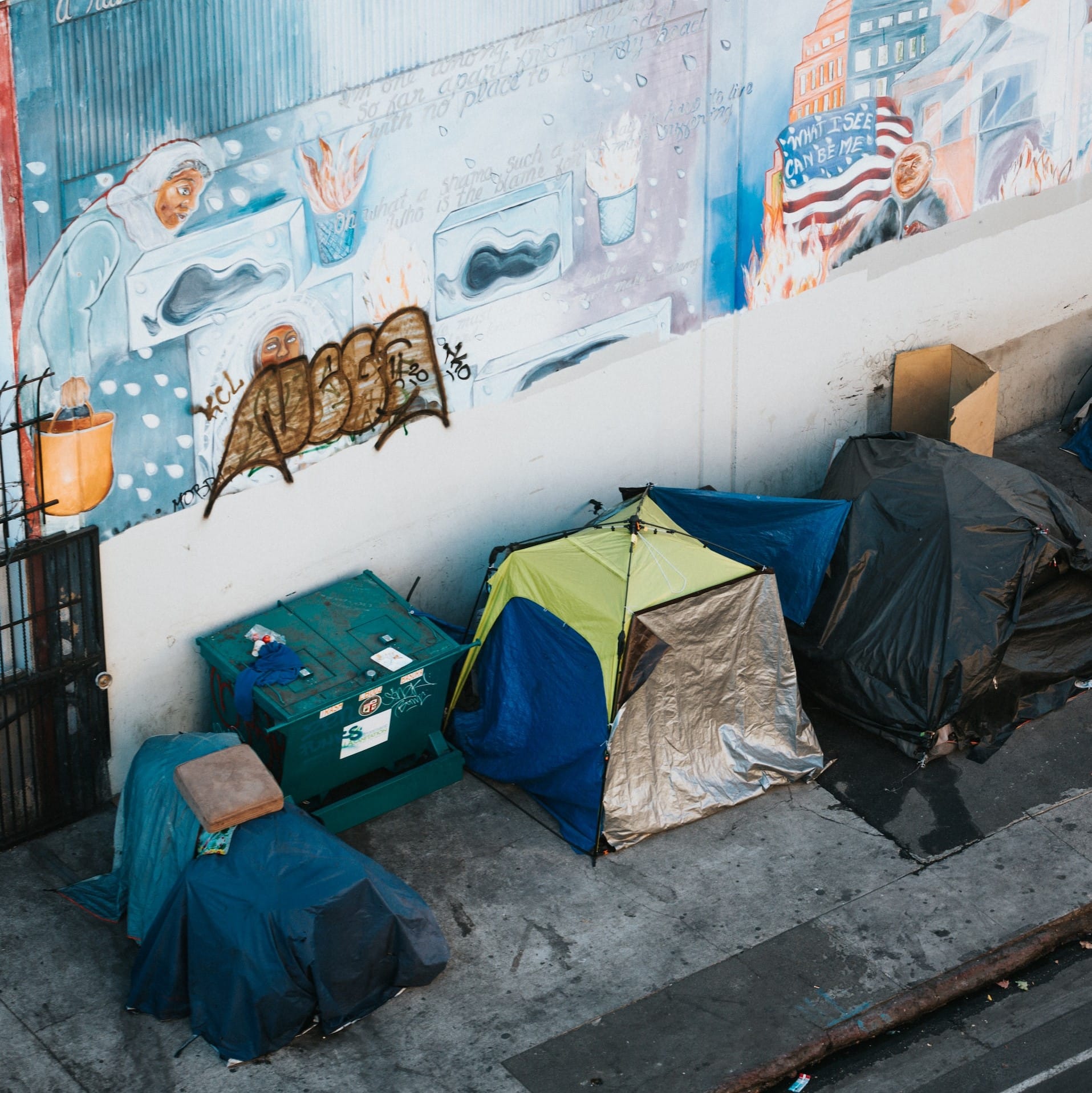 Homeless camp shown from above